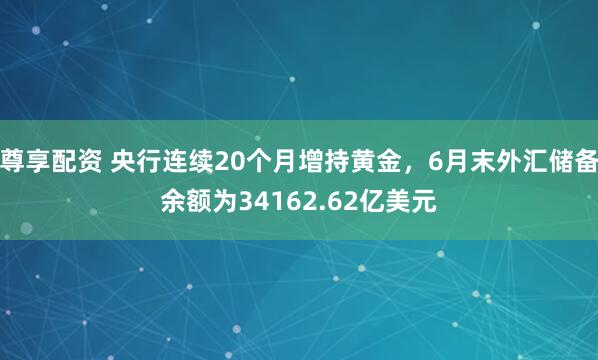 尊享配资 央行连续20个月增持黄金，6月末外汇储备余额为34162.62亿美元